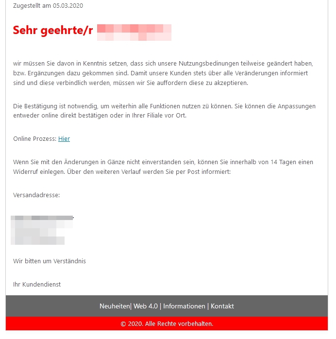 Phishing-Email im Namen der Sparkasse