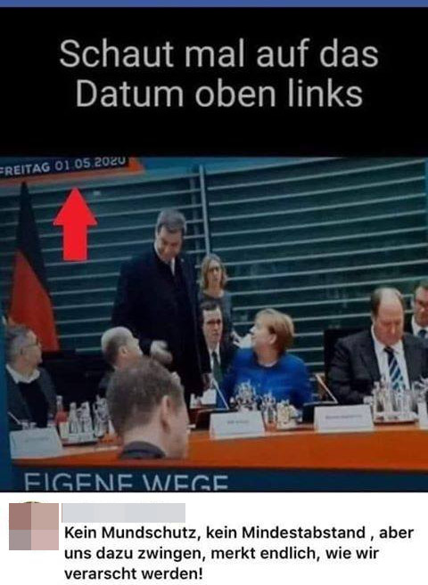Merkel ohne Maske, falsches Datum