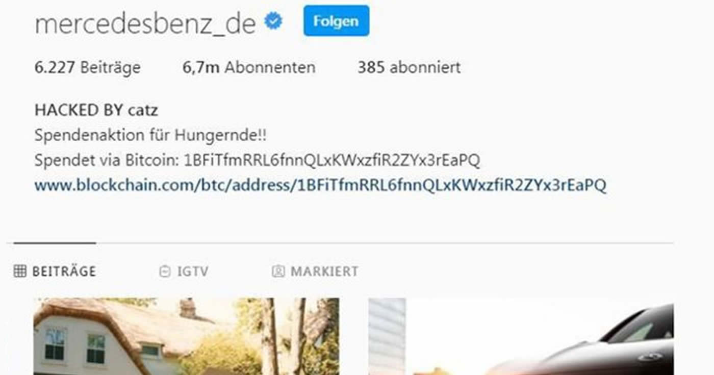 Instagram: Mercedes-Benz Deutschland - Account gehackt und missbraucht