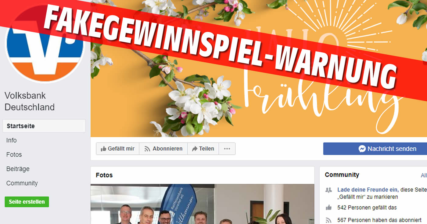 Facebook: Fakeseite der "VoIksbank Deutschland"