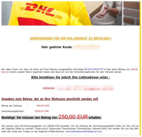 DHL koordiniert keine Transaktionen auf Kleinanzeigenportalen. Diese angebliche Empfangsbestätigung ist Fake. / Quelle: Watchlist Internet