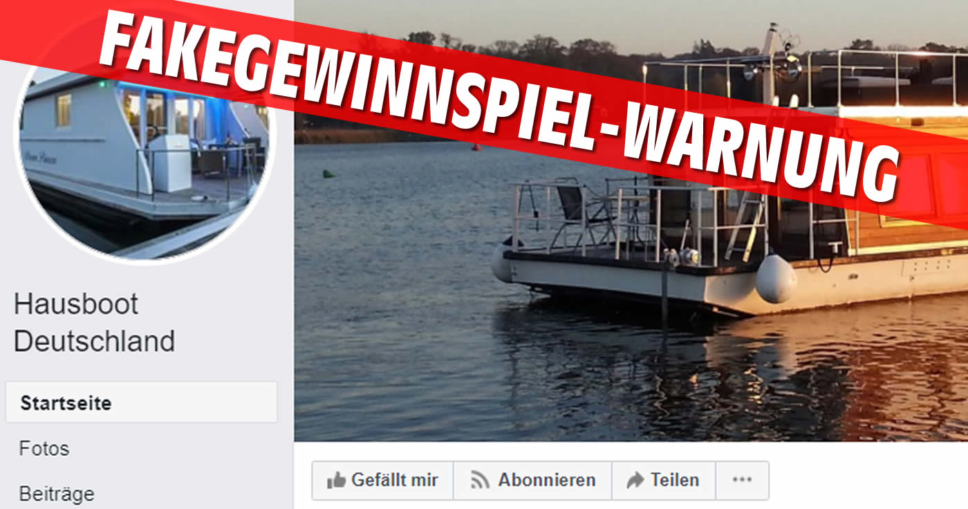 Bei der Facebook-Seite "Hausboot Deutschland" handelt es sich um ein weiteres Fake-Gewinnspiel