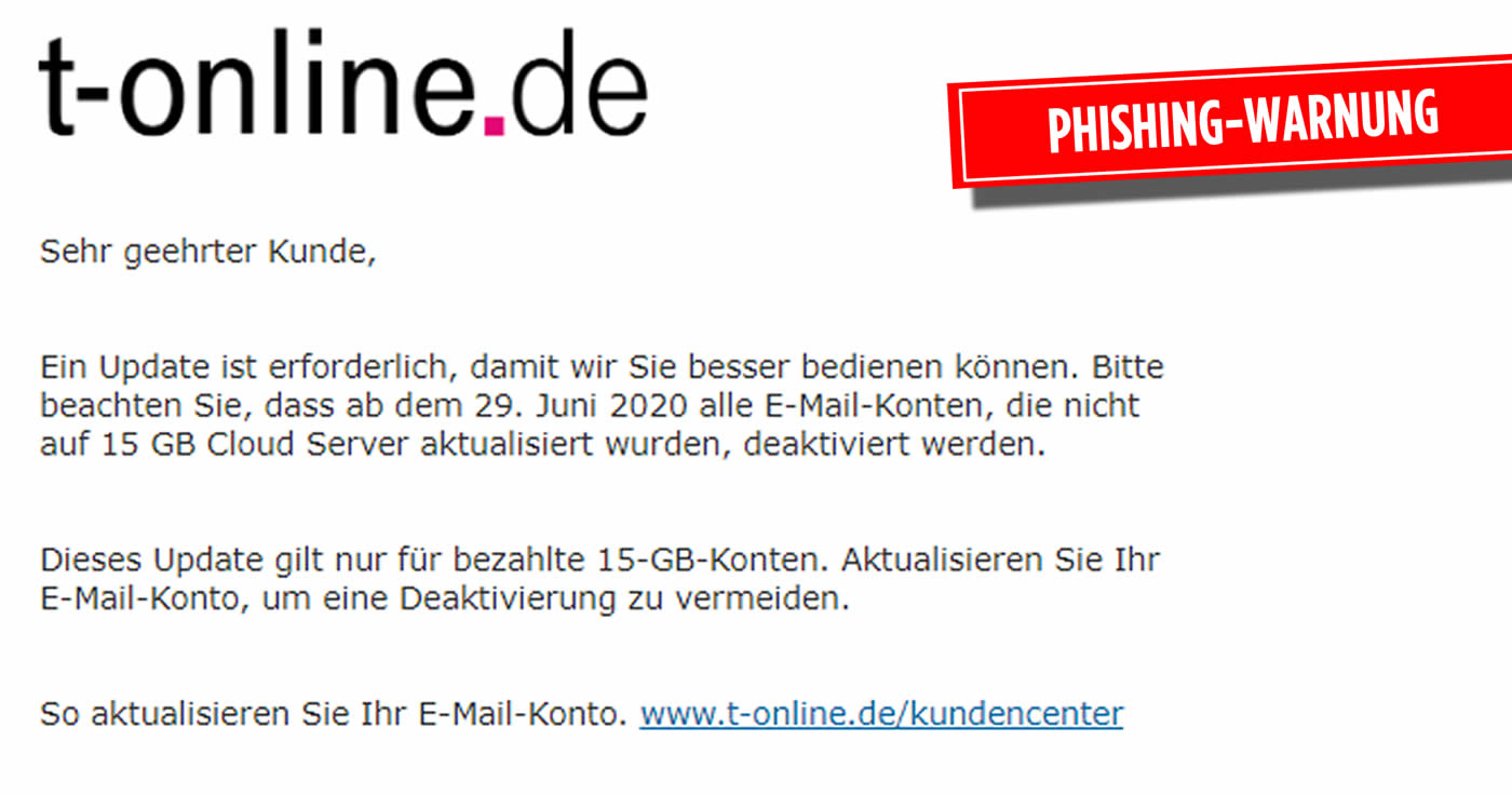 Achtung Phishing: Falsche T-Online Mail mit "Covid-19 Update"