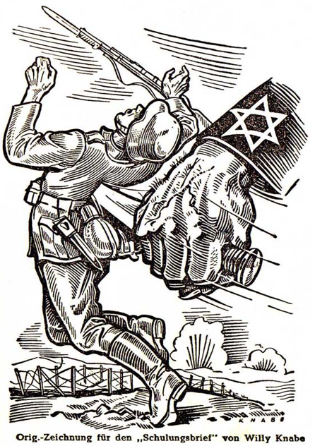 Eine Illustration der Dolchstoßlegende von 1942 – zu der Zeit hat man die Schuld natürlich den Juden in die Schuhe geschoben