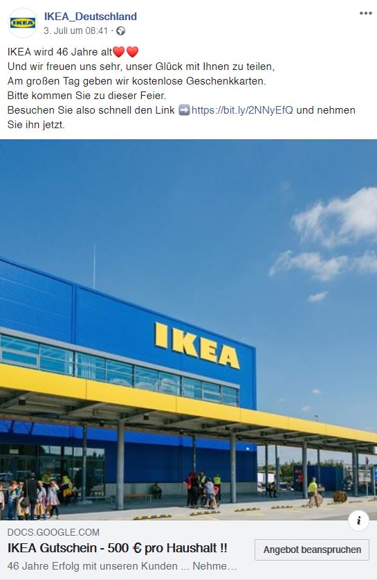 Beispiel eines Ködergewinnspiels im Namen von Ikea