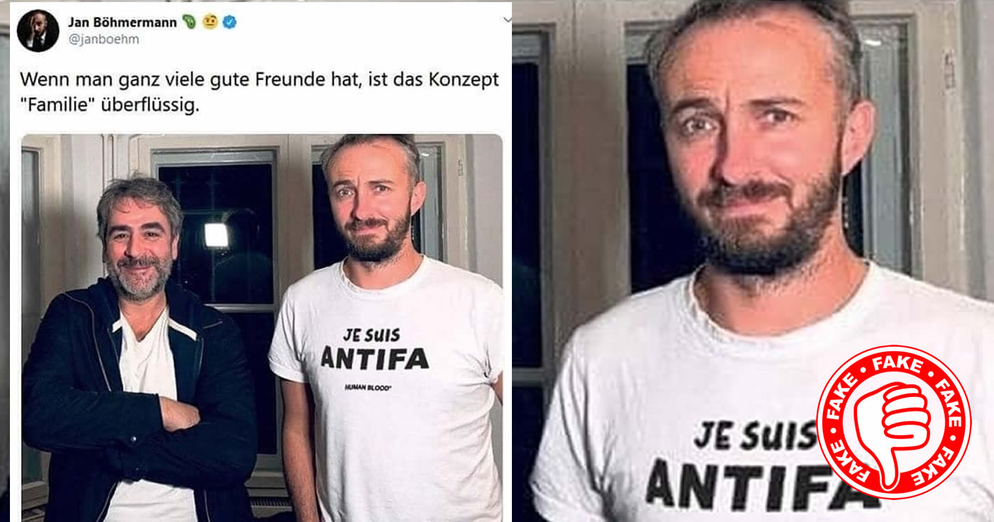 Fake: Der Schriftzug auf dem T-Shirt von Jan Böhmermann