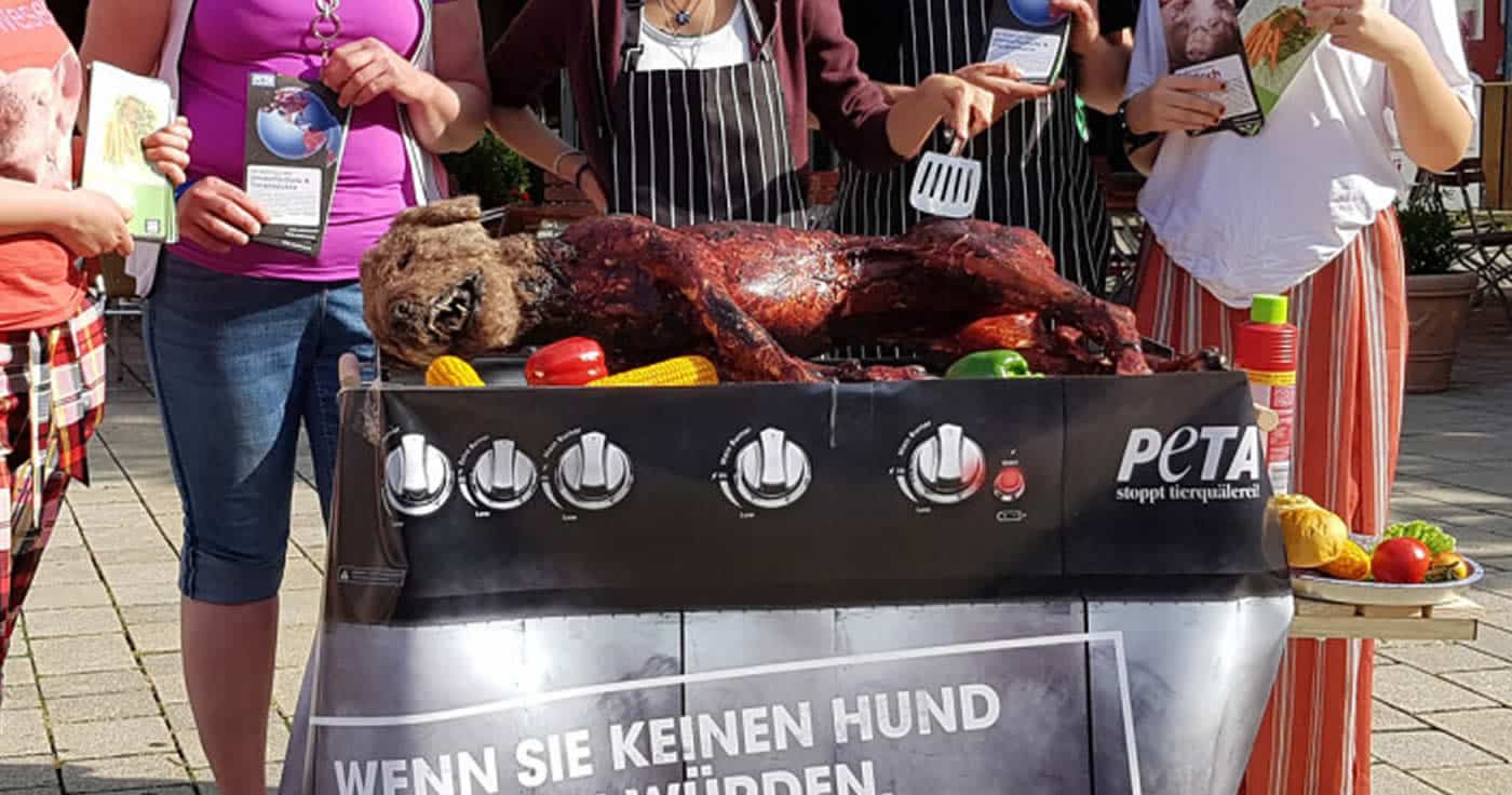 Nicht echt: Der gegrillte Hund in Düsseldorf