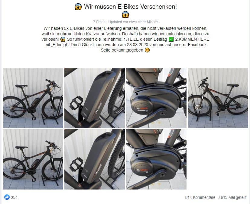 Fake-Gewinnspiel E-Bikes Screenshot