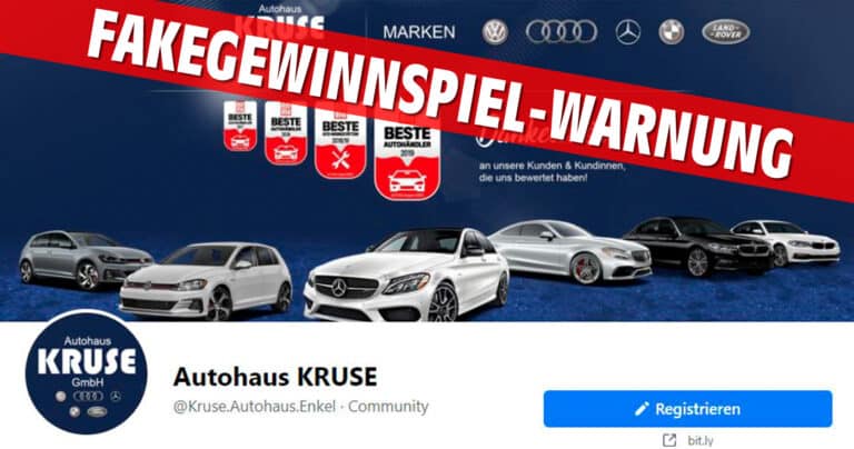 Vorsicht vor dem Gewinnspiel der Facebook-Seite „Autohaus KRUSE“!