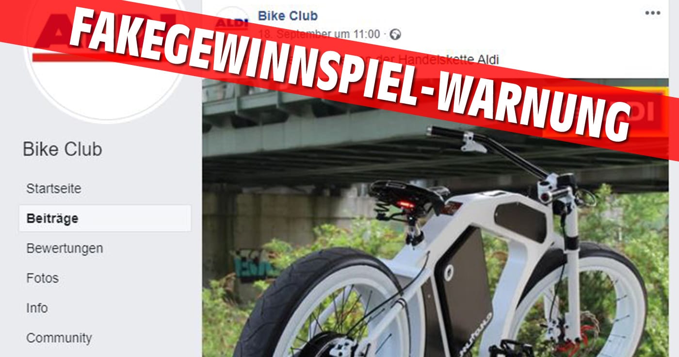 Eine gefälschte ALDI-Seite auf Facebook verlost angeblich ein E-Bike.