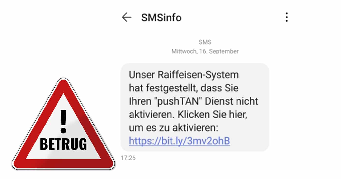 Achtung: angebliche SMS von Raiffeisen führt in Phishing-Falle