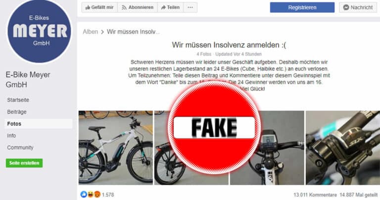 Achtung vor der Facebookseite: „E-Bike Meyer GmbH“