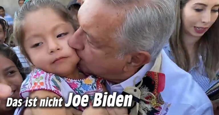 Nein, hier beisst nicht Joe Biden einem Kind in die Wange!