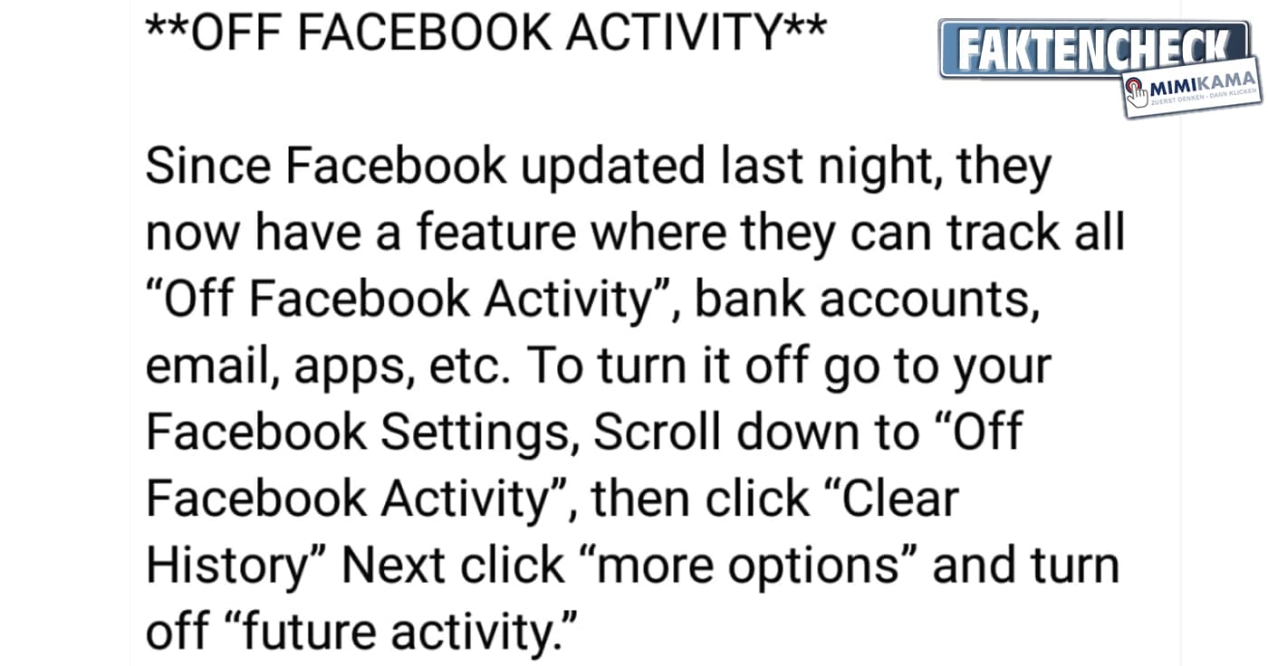 Die Warnung vor der "Off Facebook Activity"