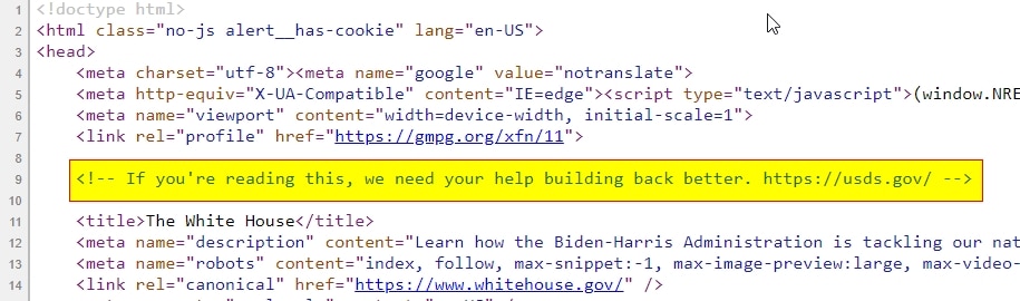 Screenshot: Quellcode / whitehouse.gov