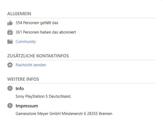 Sony PlayStation 5 Deutschland. - Seiteninfo