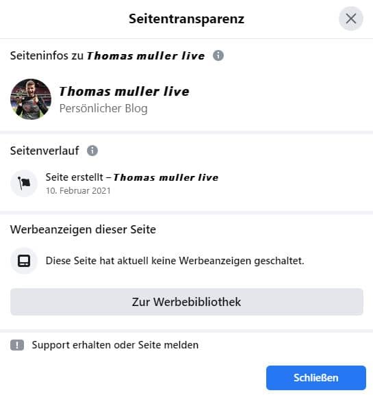 Screenshot Facebook - Gefälschtes Gewinnspiel im Namen von Thomas Müller