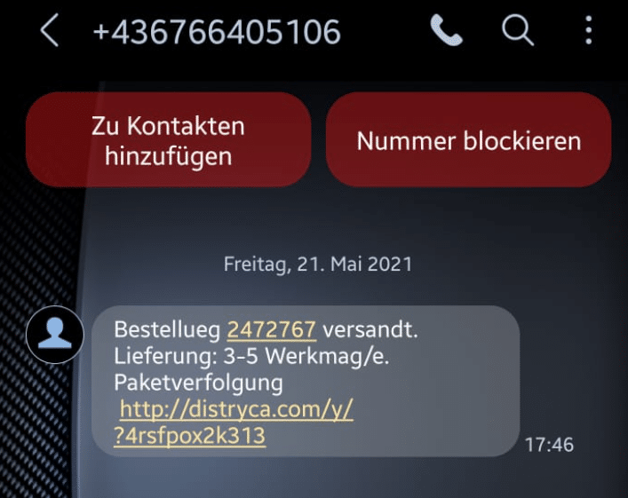 Screenshot: Betrugs-SMS