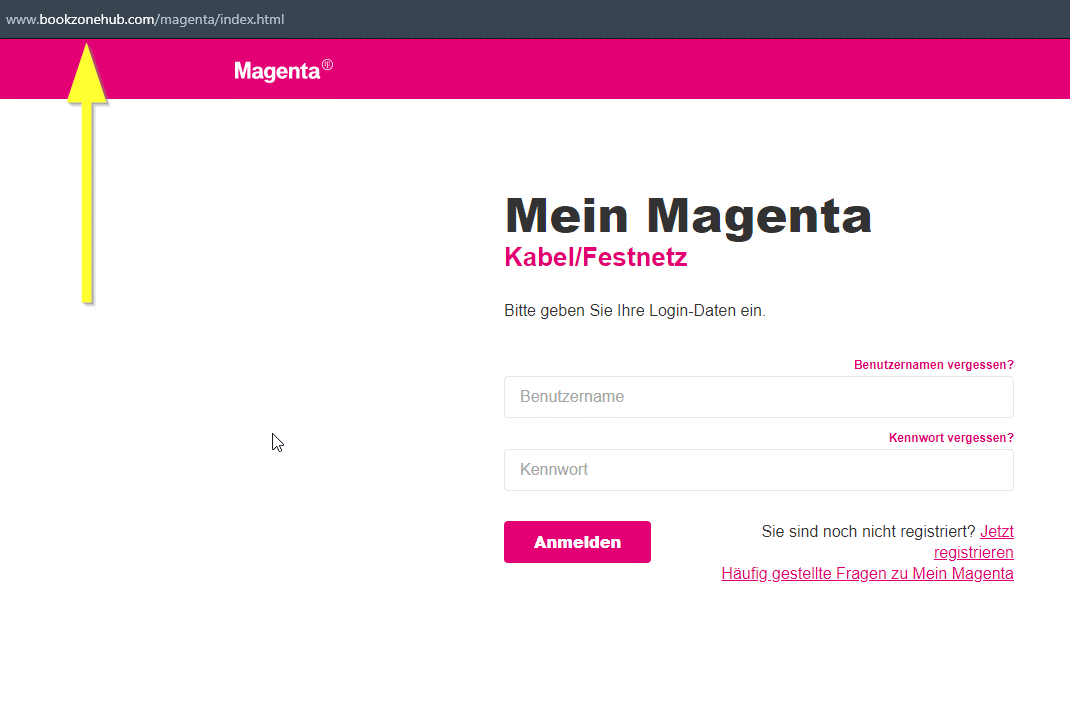 Screenshot der gefälschten Login-Seite von Magenta
