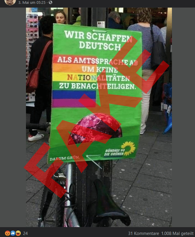 Foto des gefälschten Wahlplakates der Grünen