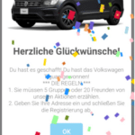 Screenshot Fake-Gewinnspiel im Namen von Volkswagen