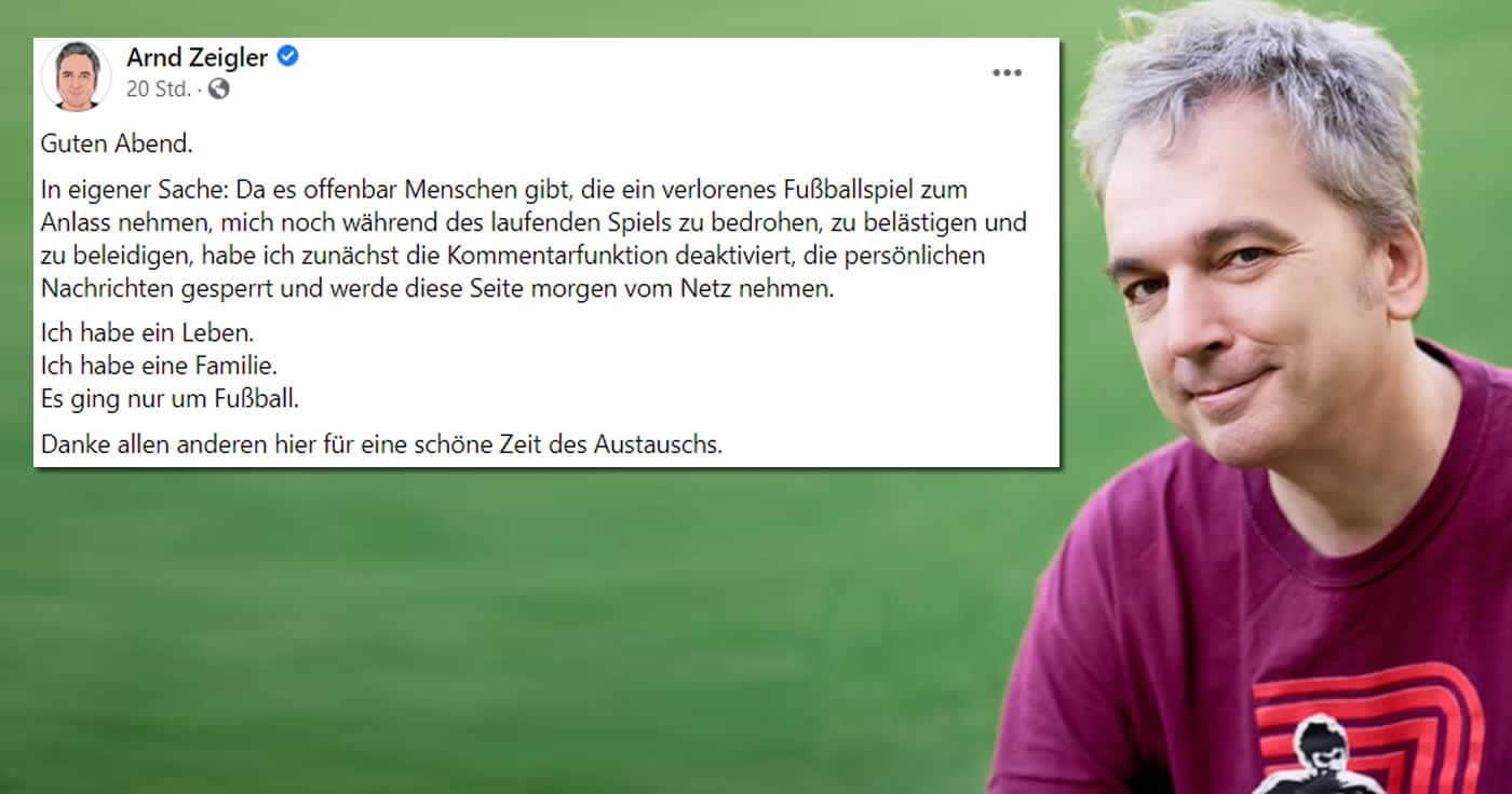 Drohungen: Arnd Zeigler, TV-Moderator und Stadionsprecher, deaktiviert sein Facebook-Konto