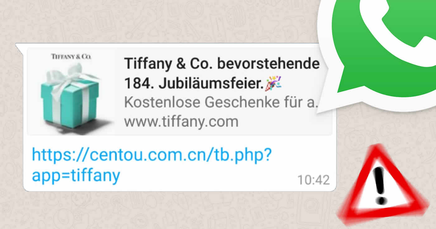 WhatsApp-Warnung: "Tiffany & Co. bevorstehende 184. Jubiläumsfeier."