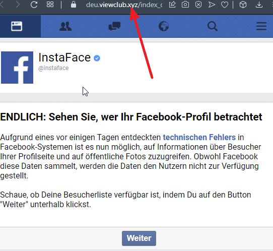 "InstaFace" - eine gefälschte Facebook-Seite