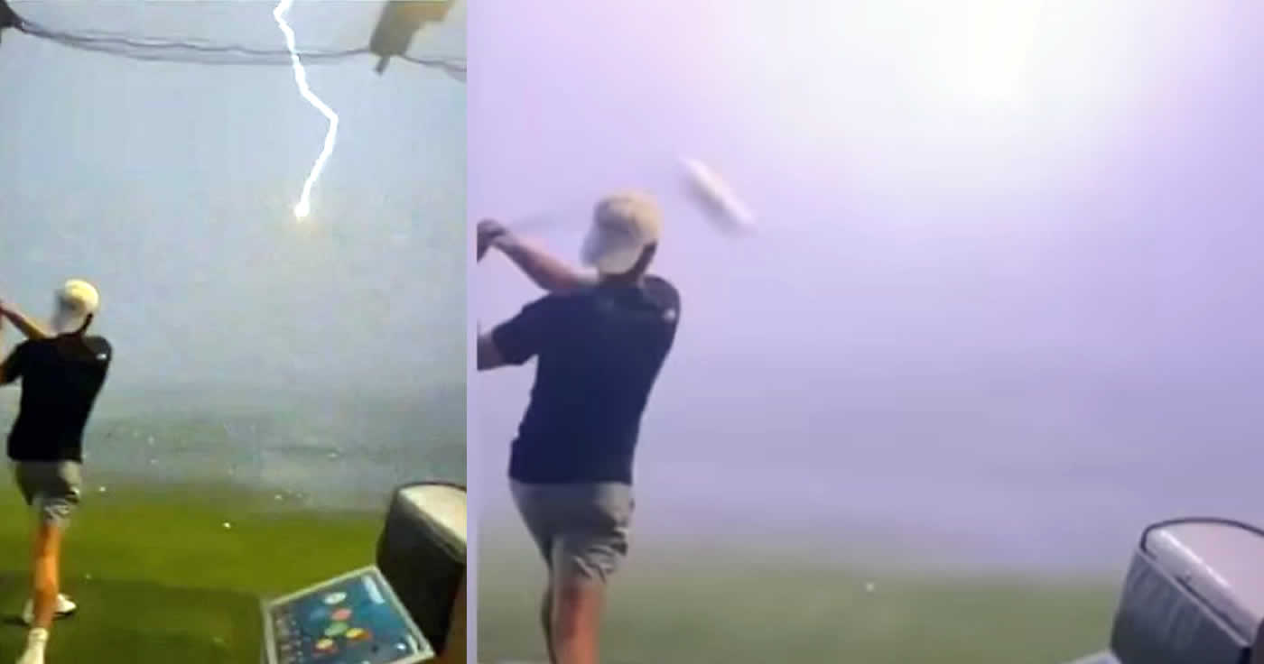 Golfball wird in der Luft von einem Blitz getroffen