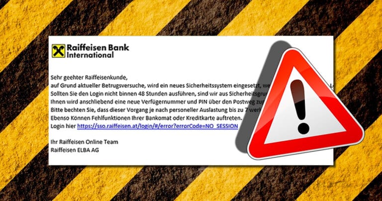 Phishing: Betrügerische E-Mail im Namen der Raiffeisenbank im Umlauf