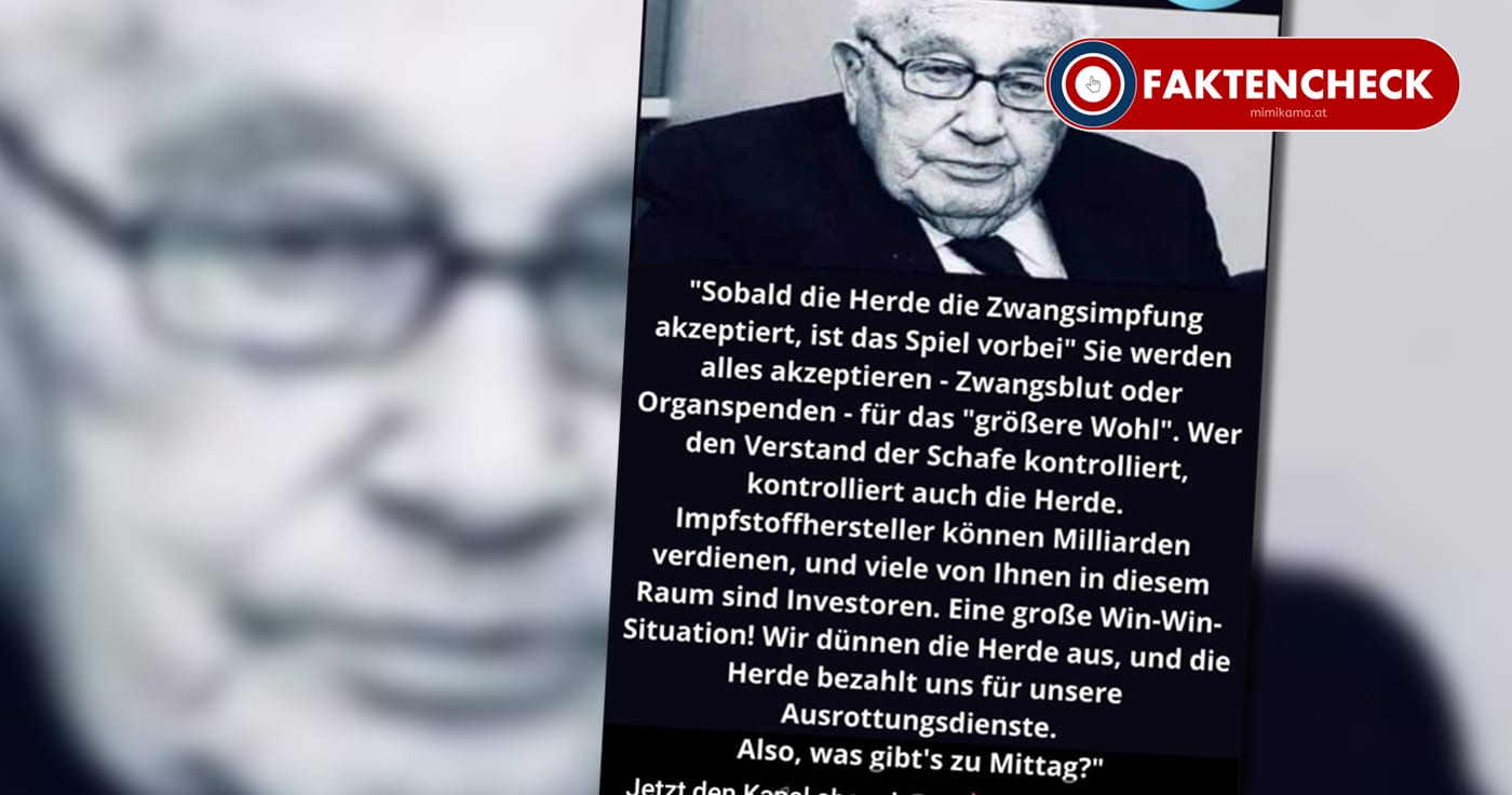 Fake: Das Sharepic mit Henry Kissinger-Zitat über Zwangsimpfungen
