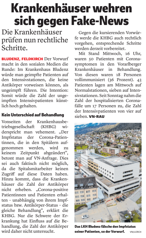 Screenshot "Vorarlberger Nachrichten" vom 4.11.2021