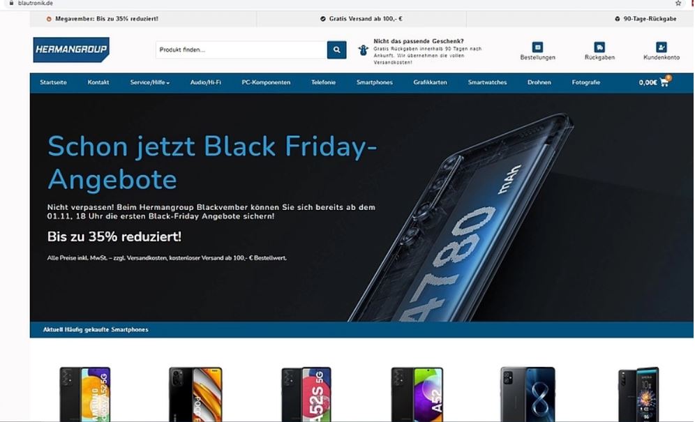 Hinweis: Der Fake-Shop blautronik.de wirbt mit Black Friday-Angeboten.
