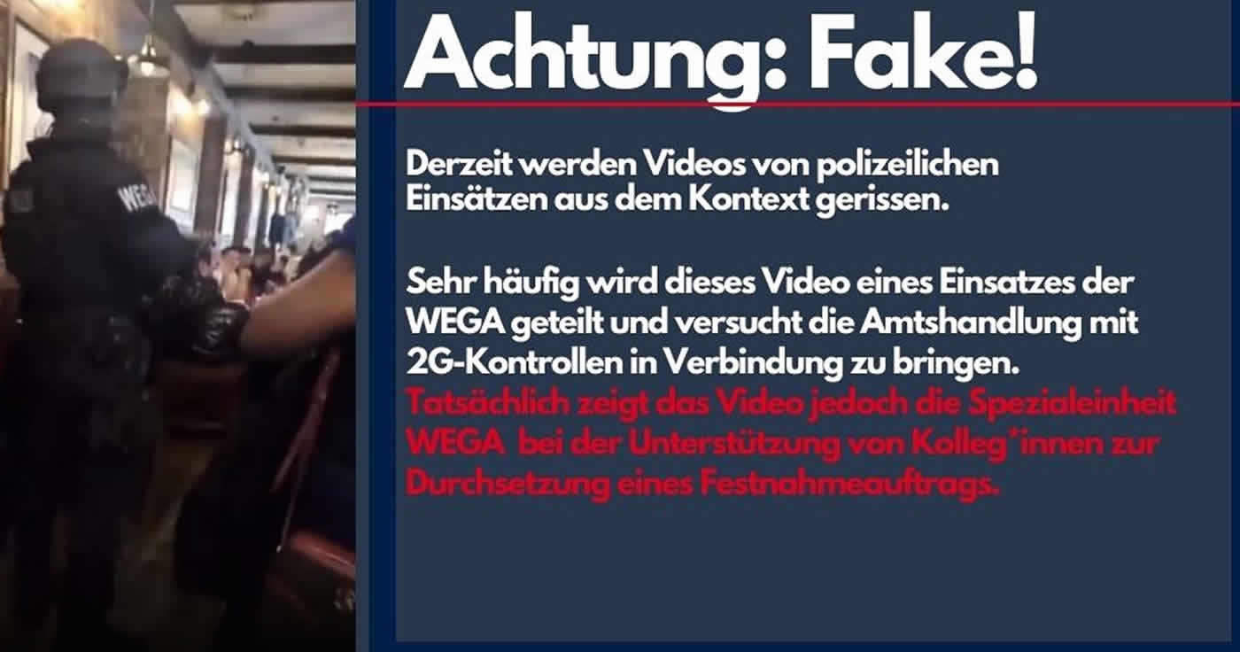 Bei Telegram werden Videos geteilt, die einen Einsatz der Wega (Sondereinheit der österreichischen Polizei) bei einer 2G-Kontrolle zeigen
