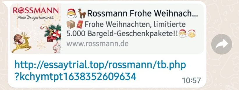 Screenshot: WhatsApp-Nachricht von „Rossmann“
