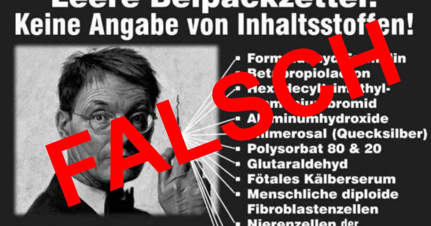 Ausschnitt eines Flugblatts im Nazi-Stil mit Fake-News zu Lauterbach und Biontech