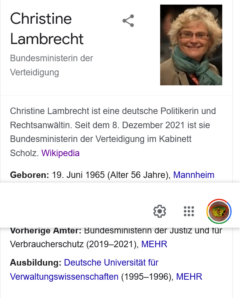 Korrektes Google-Profil von Ministerin Christine Lambrecht