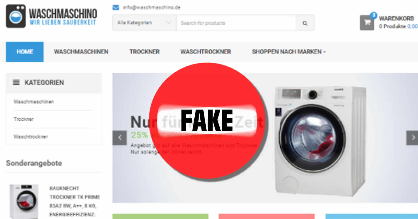 Fakeshop "Waschmaschino". Webdesigner eines Fakeshops wird zu empfindlicher Freiheitsstrafe und Geldstrafe verurteilt.