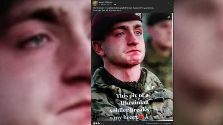 Dieses Foto zeigt keinen emotionalen ukrainischen Soldaten