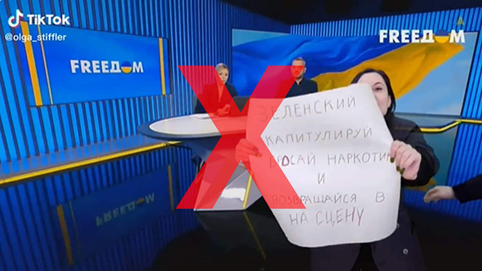 Manipuliertes Video: Diese Frau hat keine ukrainische Nachrichtensendung unterbrochen / Screenshot TikTok Olga_Stiffler