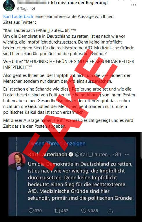 Gefälschter Tweet von Karl Lauterbach