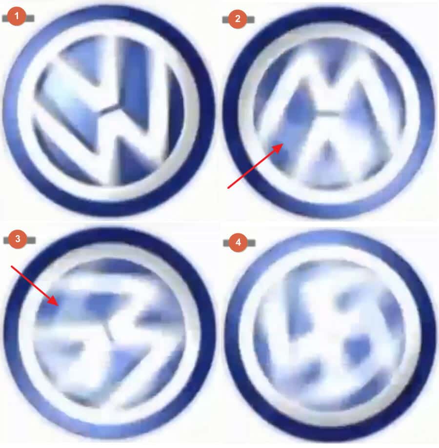 Die Manipulation: Das VW-Logo wird ausgeblendet, das Hakenkreuz eingeblendet