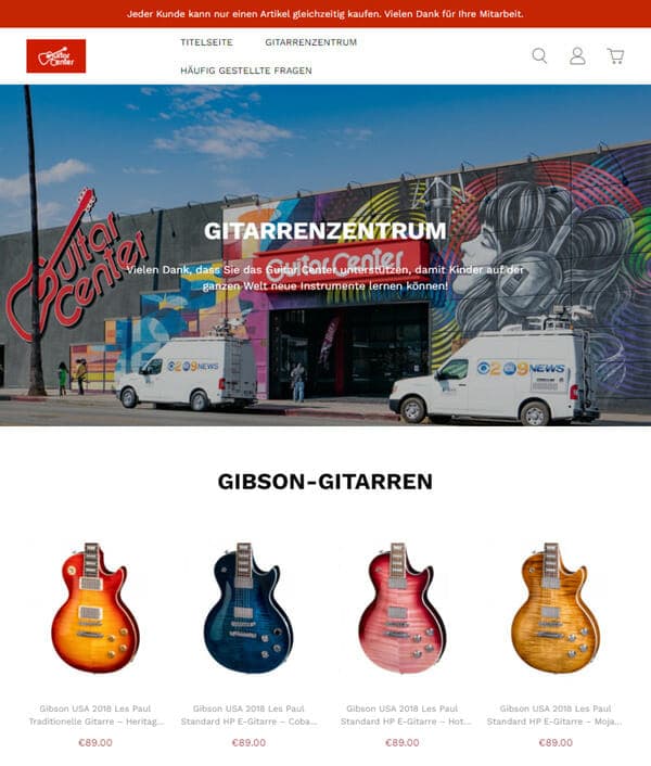 Screenshot des Fake-Gitarrenshops https:// www. pymds.com /