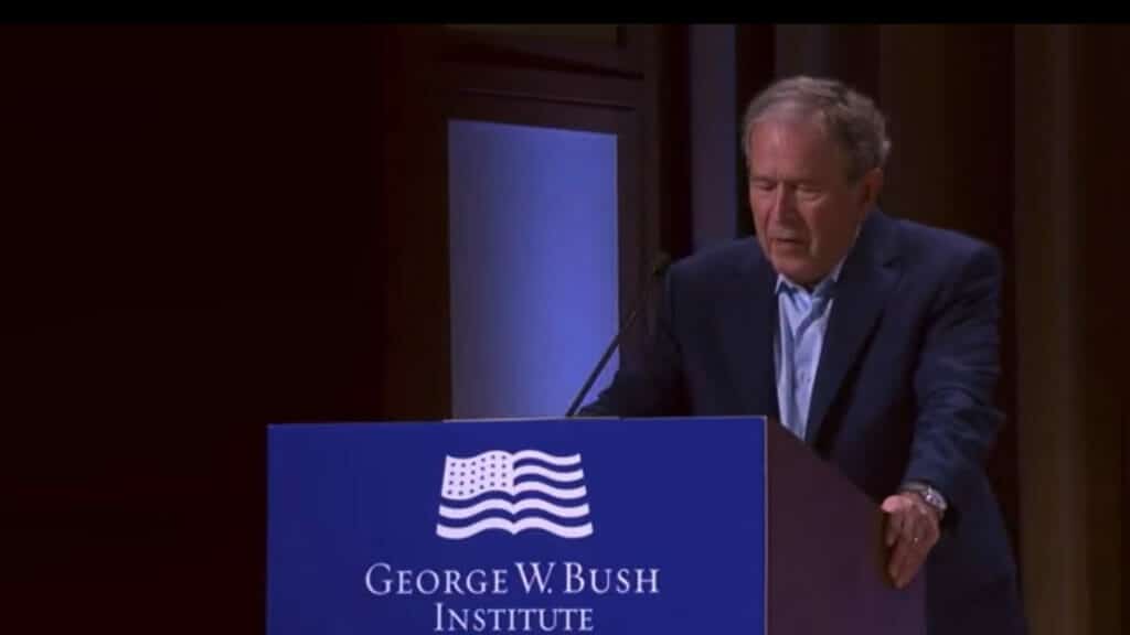 Bush: “... unjustified and brutal invasion of Iraq. I mean of Ukraine.”