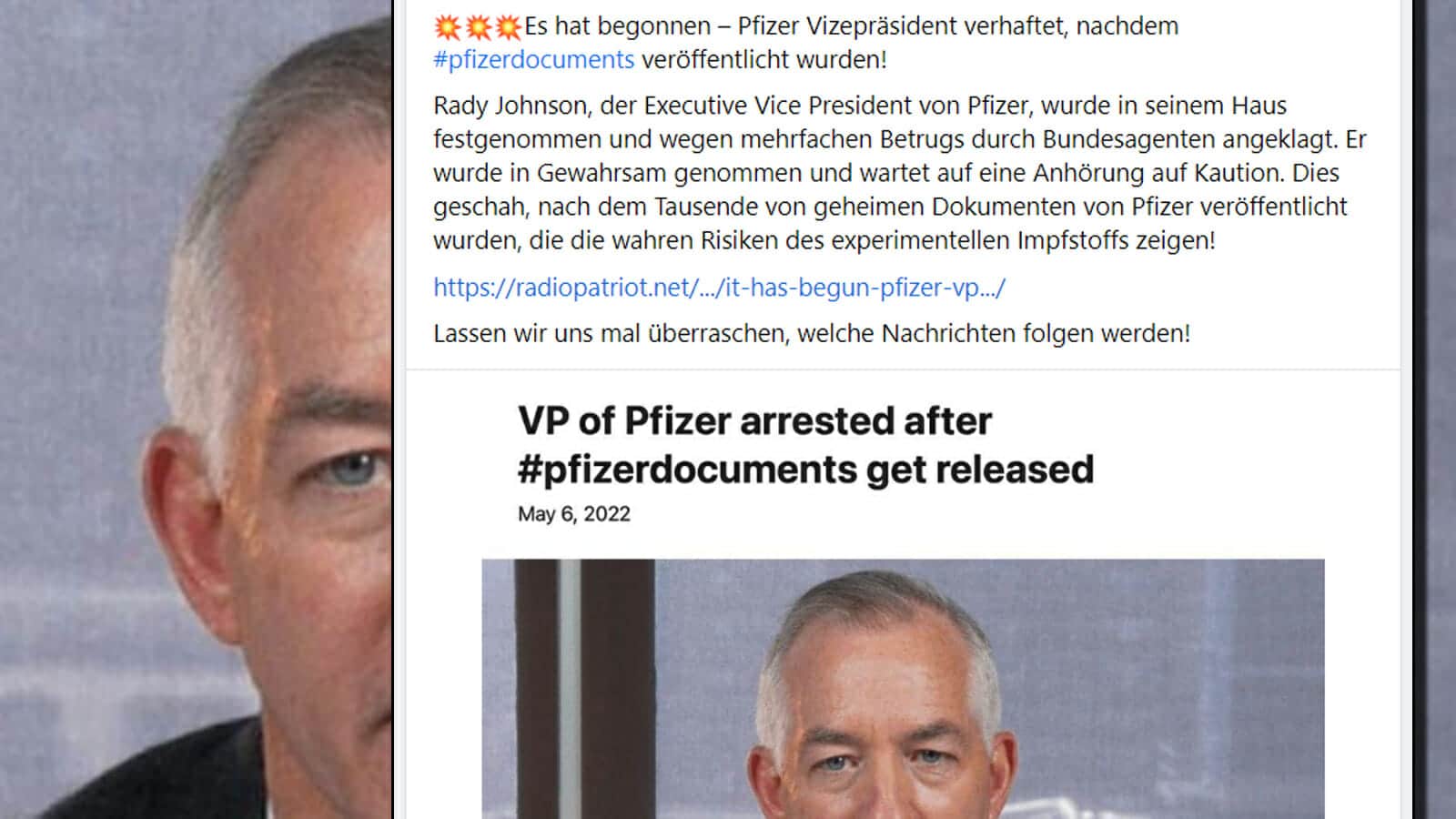 Pfizer Vizepräsident wurde nicht verhaftet!