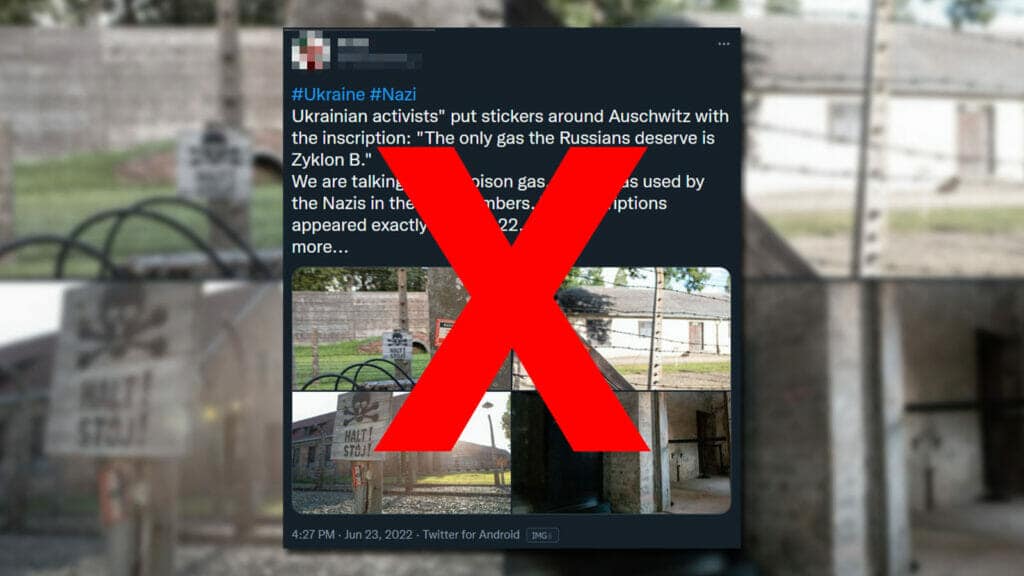 Keine anti-russischen Aufkleber im polnischen Auschwitz-Museum / Screenshot Twitter