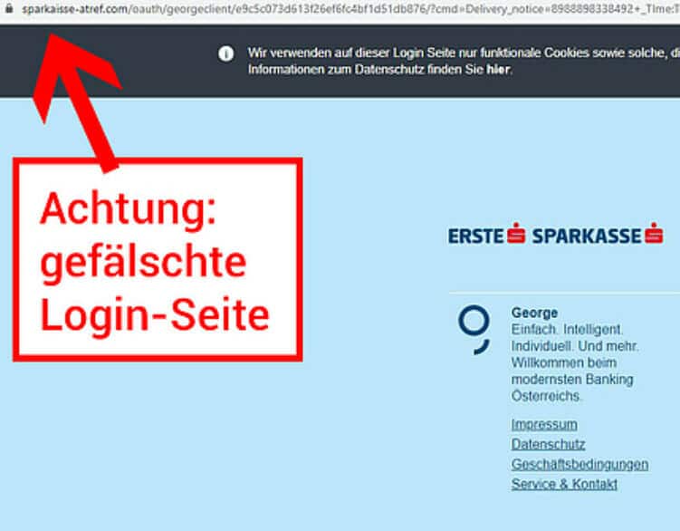 Screenshot: Gefälschte Login-Seite der Erste Bank und Sparkasse. (Watchlist-Internet)