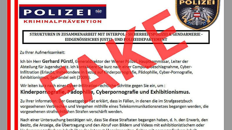 Fake-E-Mail im Namen der Wiener Polizei