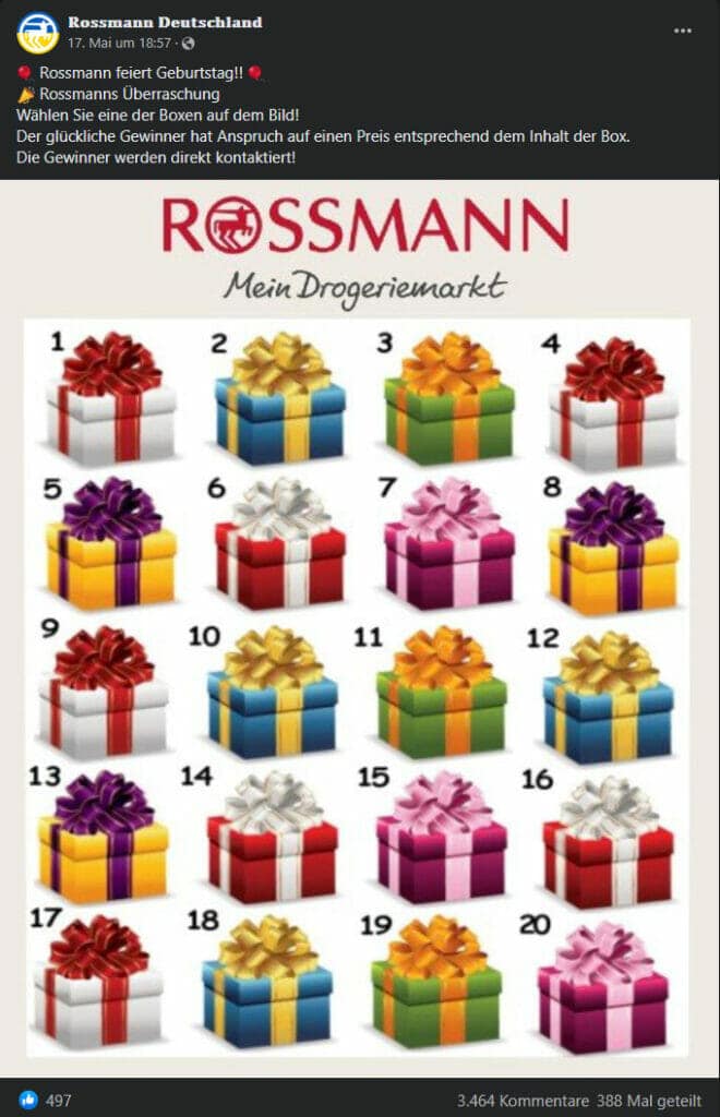 Gewinnspiel im Namen von Rossmann / Screenshot Facebook