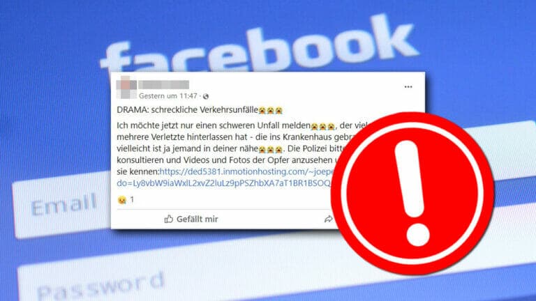 „Drama: Schreckliche Verkehrsunfälle“ auf Facebook führt zu Phishing-Seite